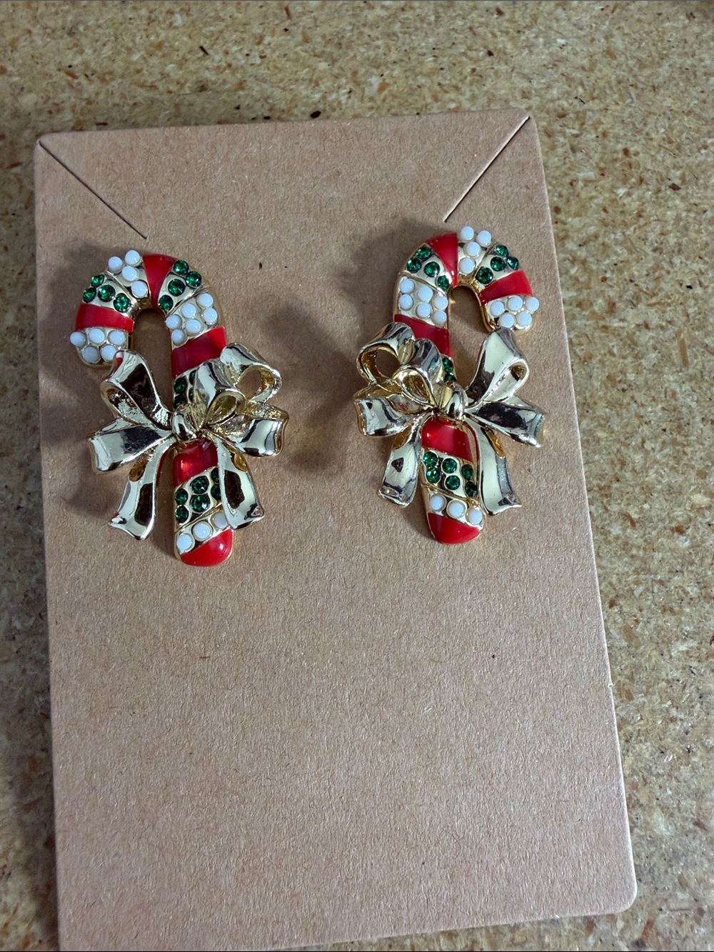 Festive Candy Cane Bow Earrings - Red, Green & White Holiday Studs